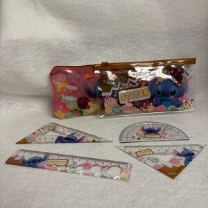 STITCH 4 RULER SET with 2 Plastic Pouches Dessert Print Disney Japan